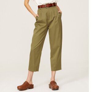 New Ba&sh Maiwen 100% Cotton Pleated Cropped Trousers Khaki M $270